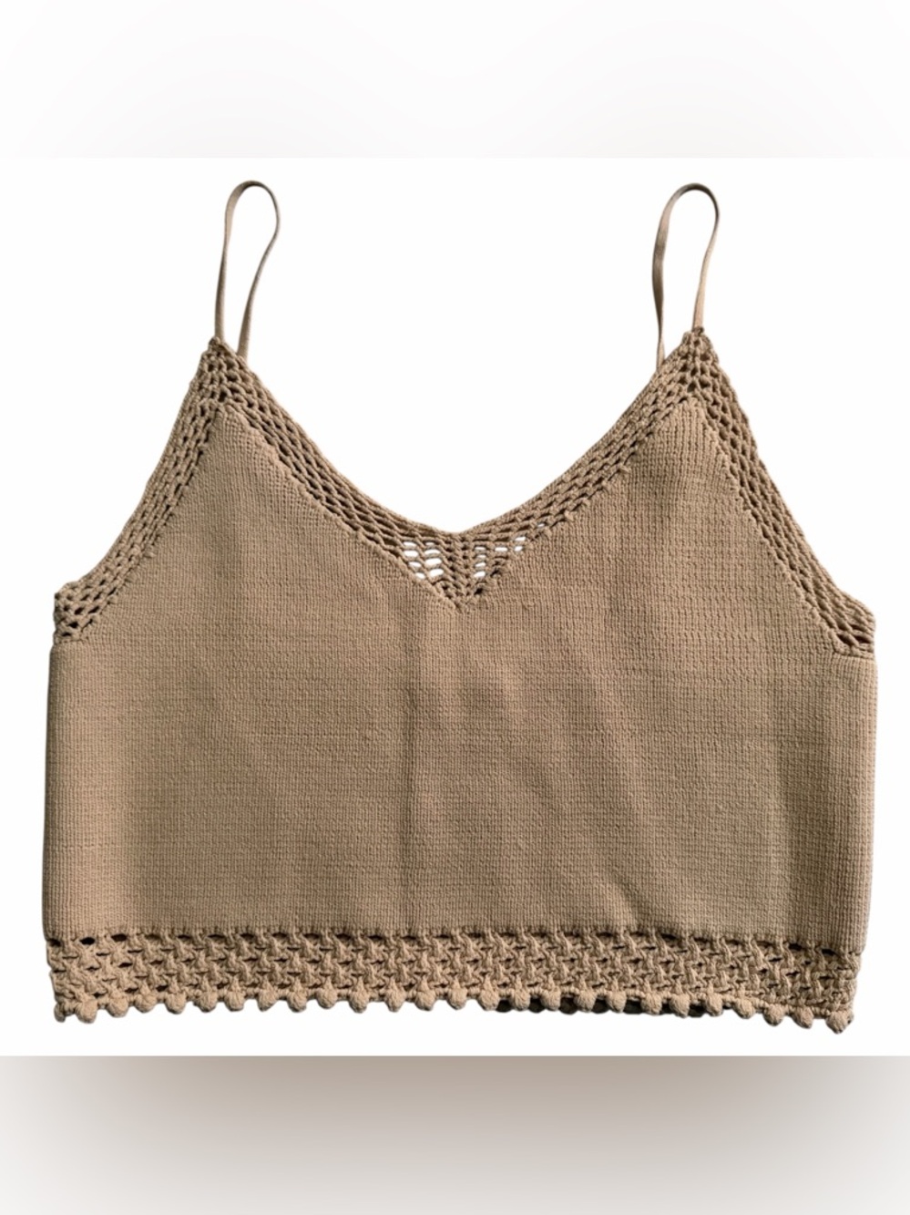 American Eagle Outfitters Tan AE Studio Knit Crochet Top - Picture 2 of 11